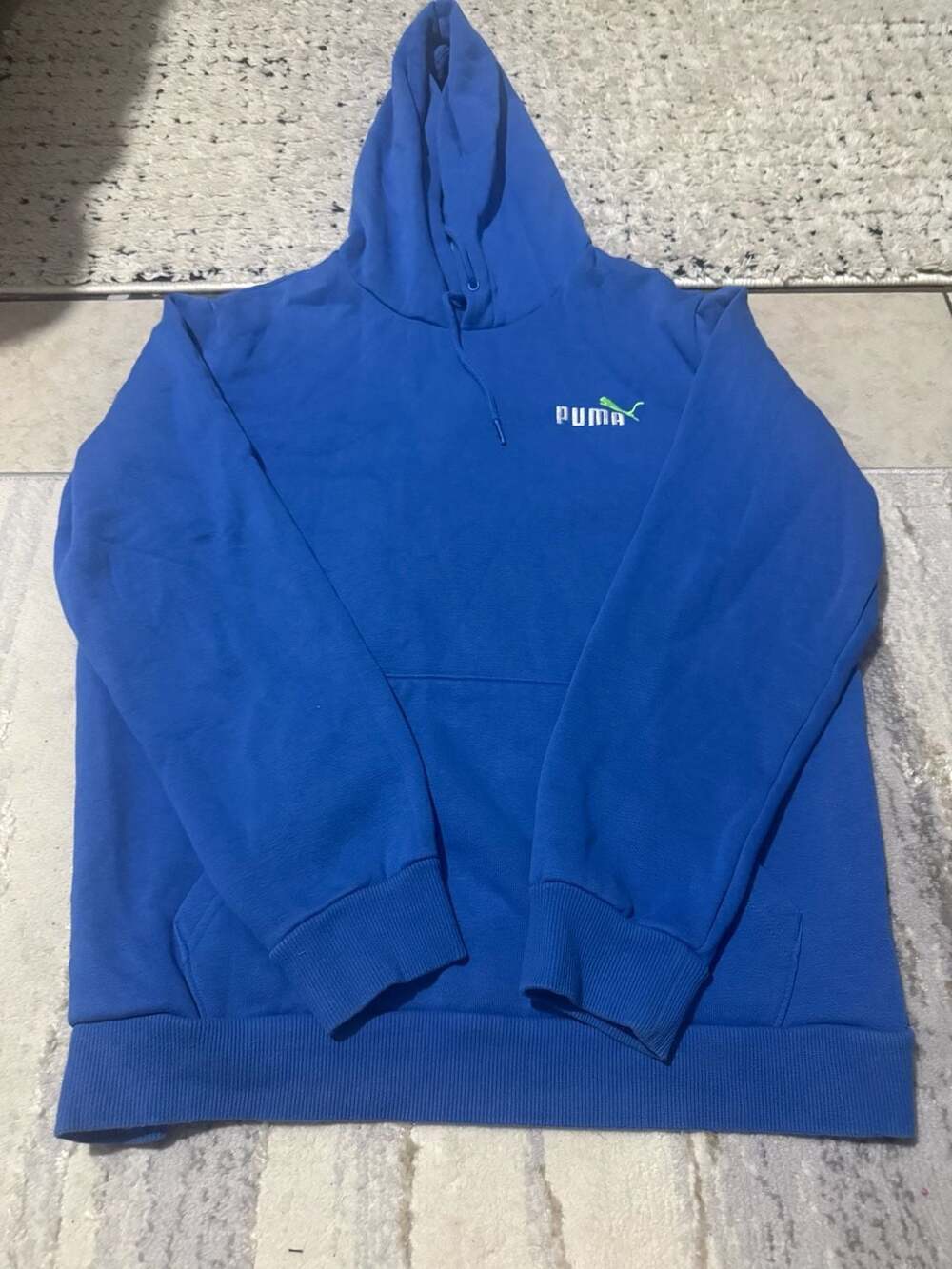 Puma Men's Blue Essential Embroidered Logo Pullover Hoodie